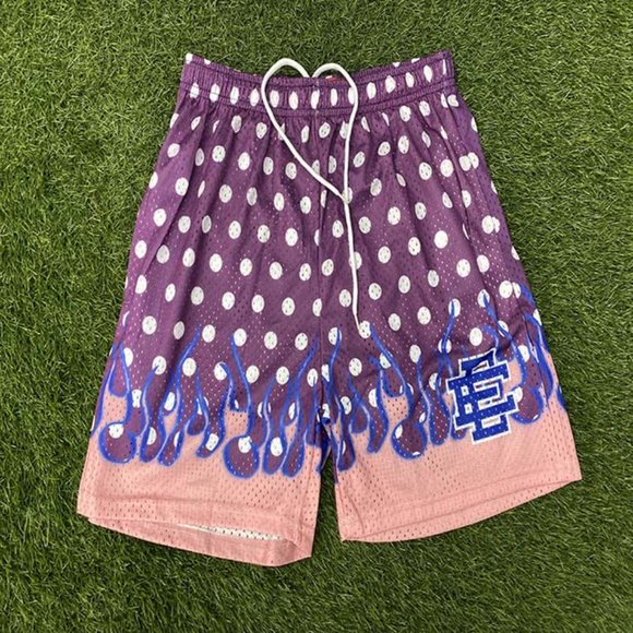 Eric Emanuel Flame Dot Print Elastic Waist Purple Shorts